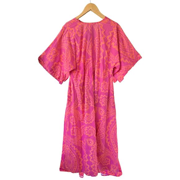LA PLAGE Vintage Kaftan Maxi Dress Size Medium Pink Orange Resort Beachy Boho - Picture 9 of 10
